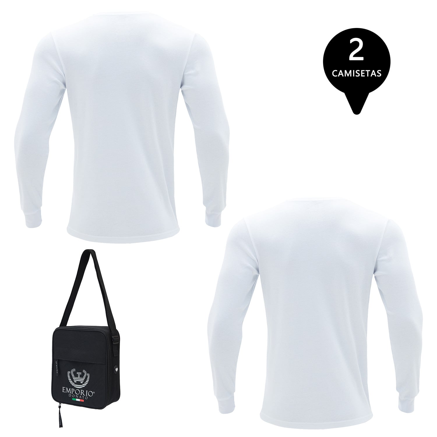 PACK 2 CAMISETAS MANGA LARGA ALGODÓN PREMIUM HOMBRE + BOLSO DE REGALO - 2