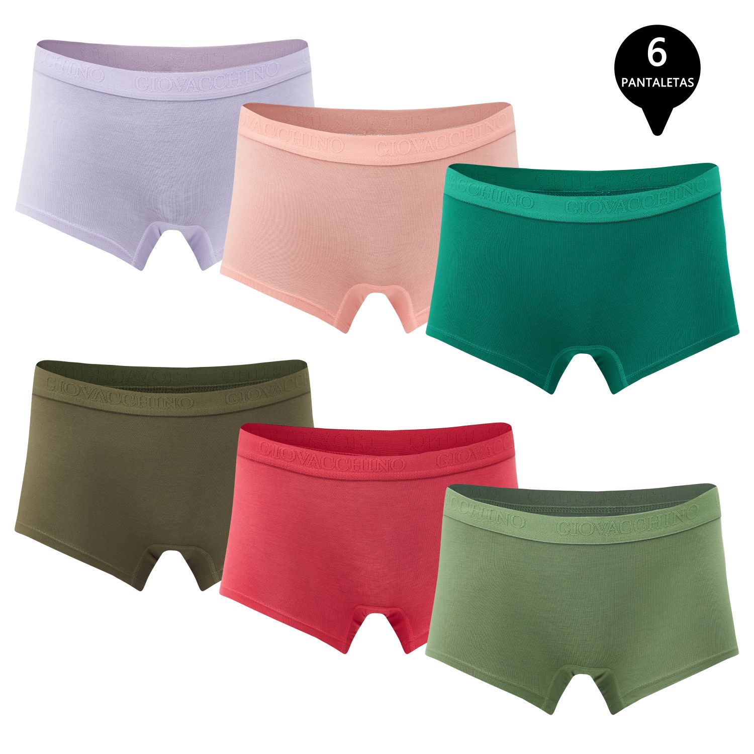 PACK DE 6 CALZONES MUJER GIOVACCHINO BOXER PANTALETA BAMBÚ - 1