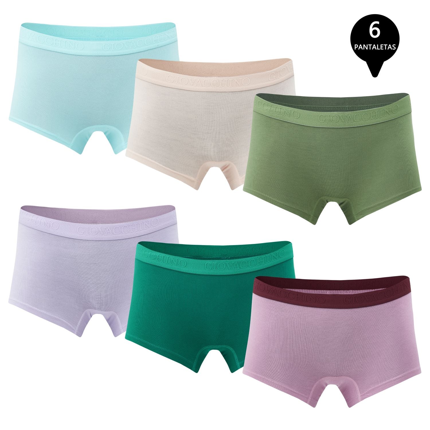PACK DE 6 CALZONES MUJER GIOVACCHINO BOXER PANTALETA BAMBÚ - 1