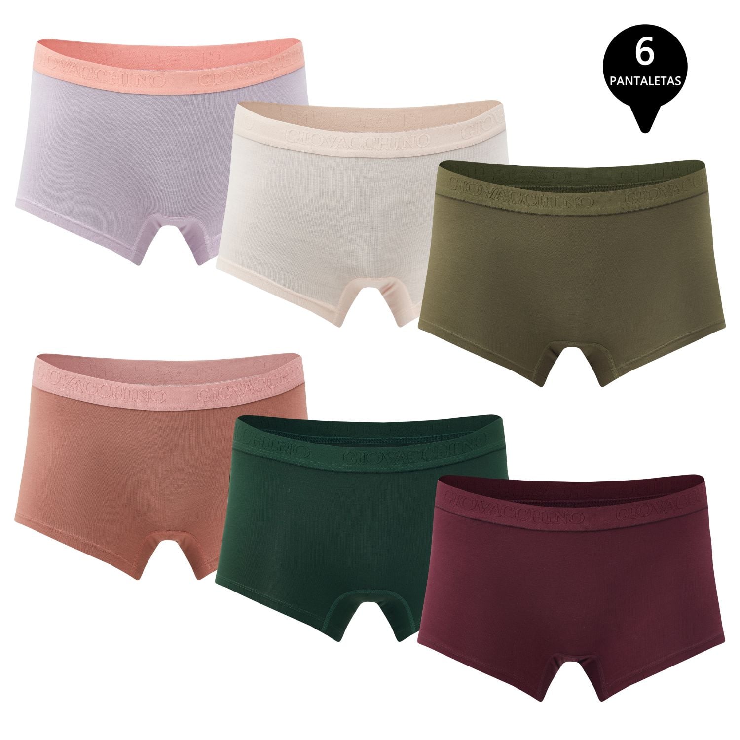 PACK DE 6 CALZONES MUJER GIOVACCHINO BOXER PANTALETA BAMBÚ - 1