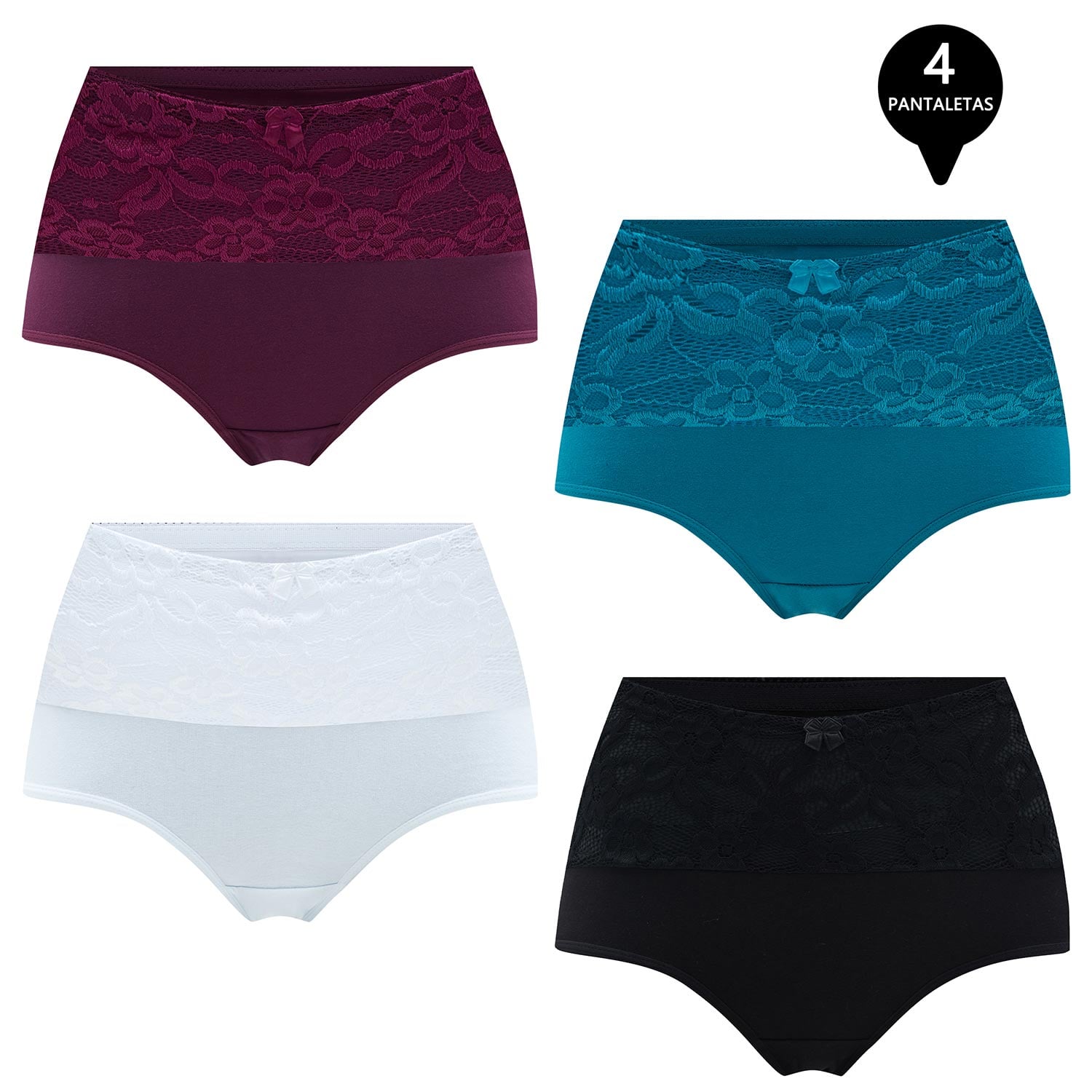 PACK DE 4 CALZON TIRO ALTO MUJER GIOVACCHINO G-120-P4-C2 ALGODÓN CON ENCAJE - 1