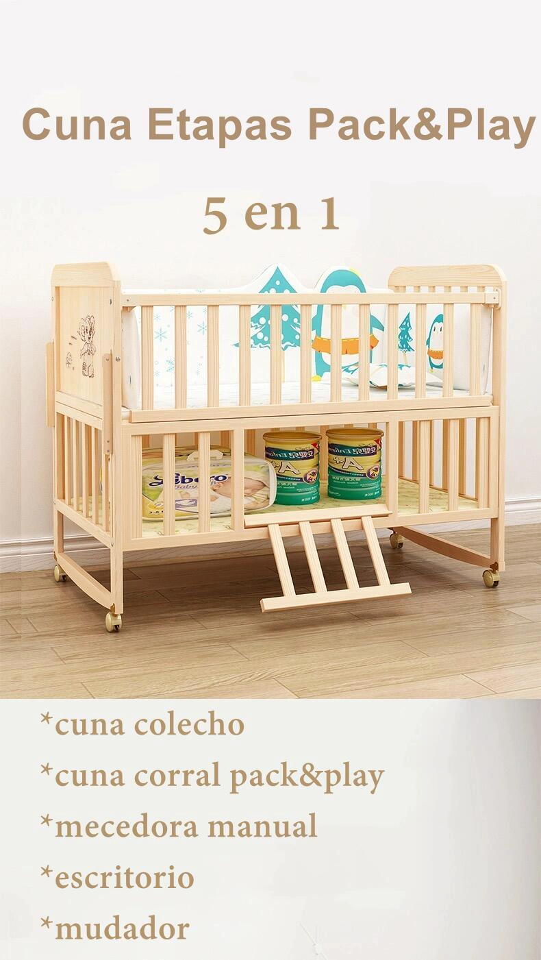 CUNA COLECHO MADERA PACK&PLAY LUBABYCAS CON MUDADOR - 4