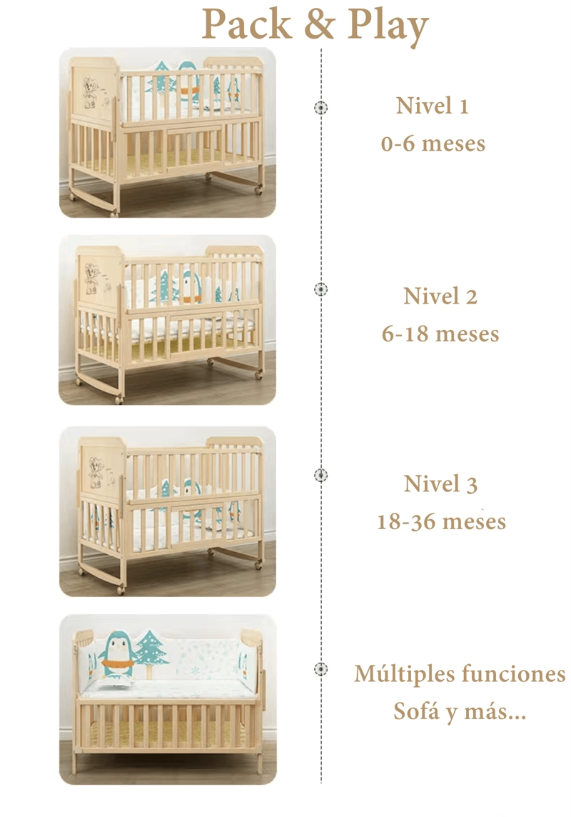 CUNA COLECHO MADERA PACK&PLAY LUBABYCAS CON MUDADOR - 7