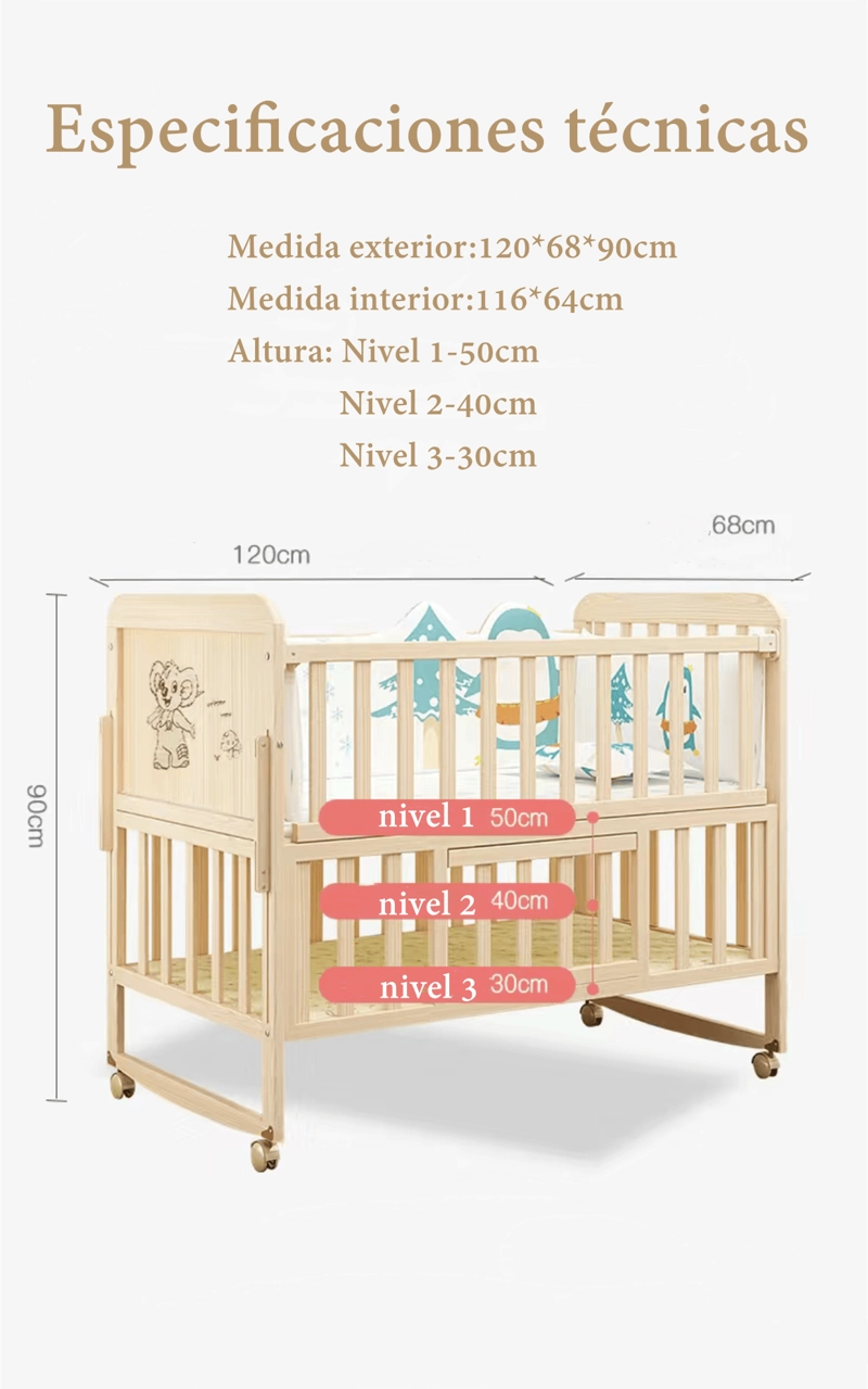 CUNA COLECHO MADERA PACK&PLAY LUBABYCAS CON MUDADOR - 8