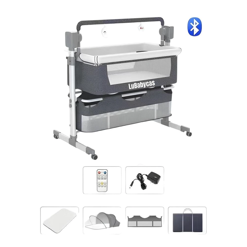 CUNA COLECHO LUBABYCAS ECLASS ACERO INOXIDABLE GRIS MECEDORA ELÉCTRICA - 1