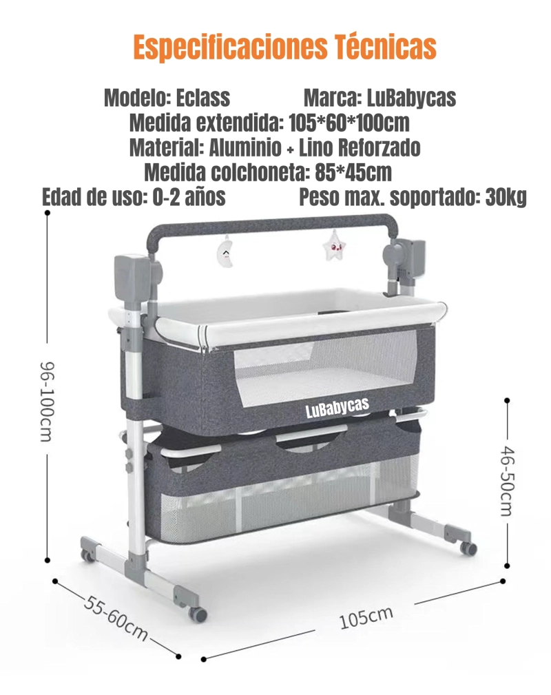 CUNA COLECHO LUBABYCAS ECLASS ACERO INOXIDABLE ROSADA MECEDORA ELÉCTRICA - 8