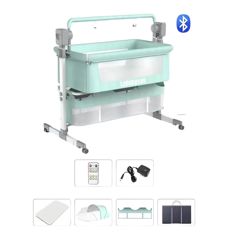 CUNA COLECHO LUBABYCAS ECLASS ACERO INOXIDABLE VERDE MECEDORA ELÉCTRICA - 1