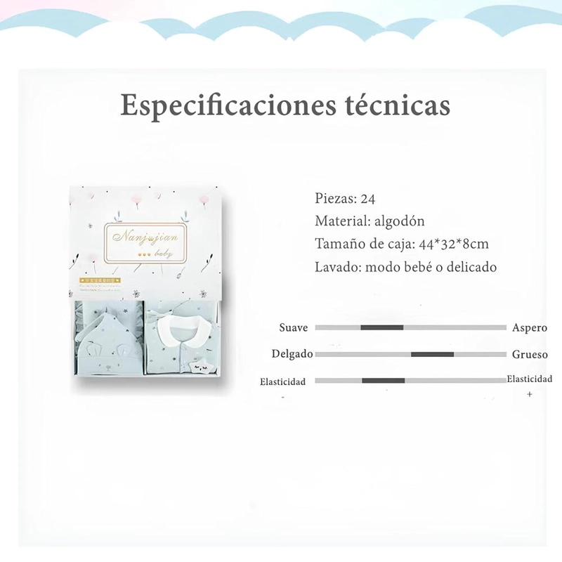 SET AJUAR ALGODON UNISEX LUBABYCAS CELESTE BEBE ROPA 24 PIEZAS - 4