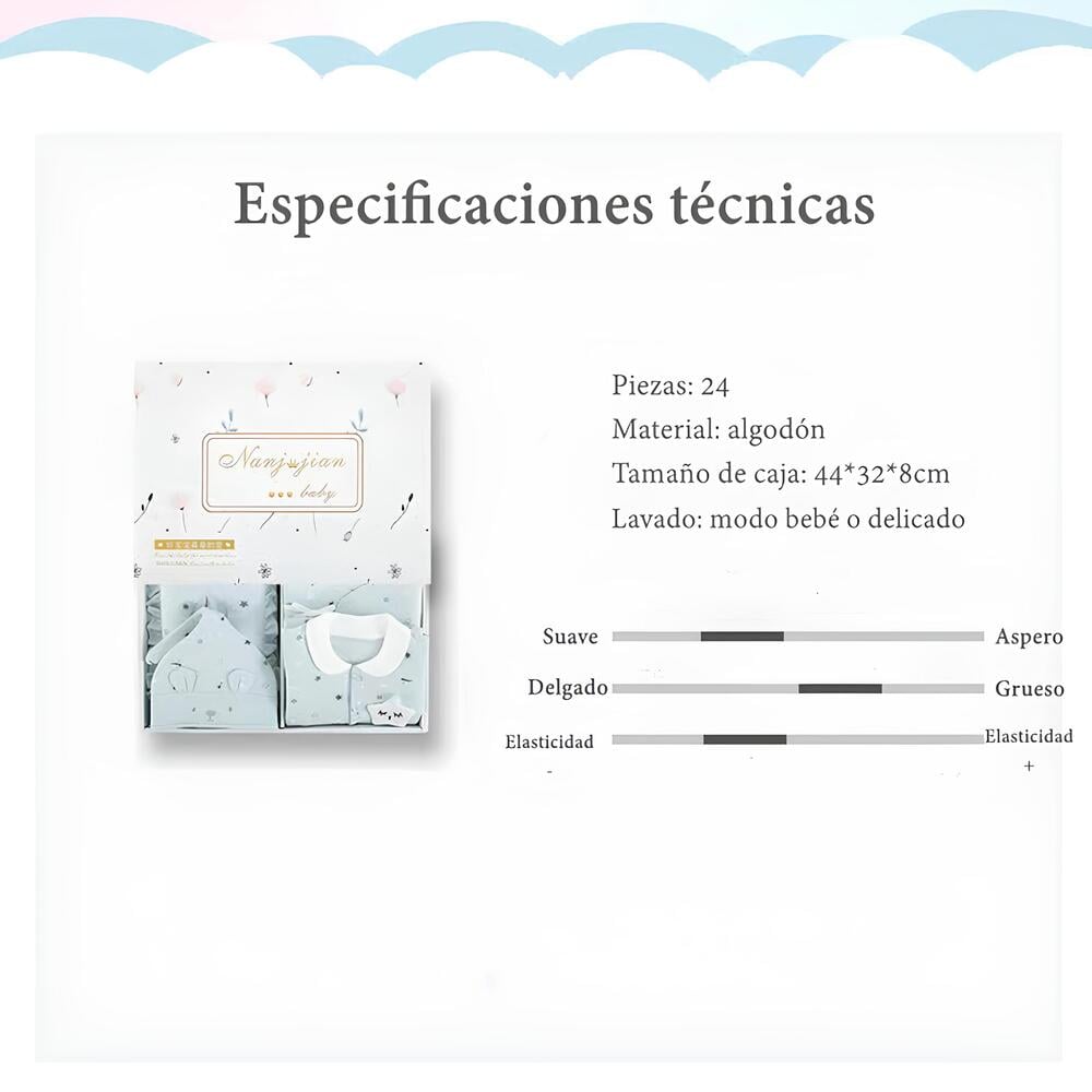 SET AJUAR ALGODON UNISEX LUBABYCAS CELESTE BEBE ROPA 24 PIEZAS - 4