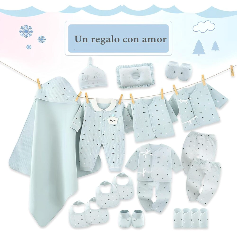 SET AJUAR ALGODON UNISEX LUBABYCAS CELESTE BEBE ROPA 24 PIEZAS - 5