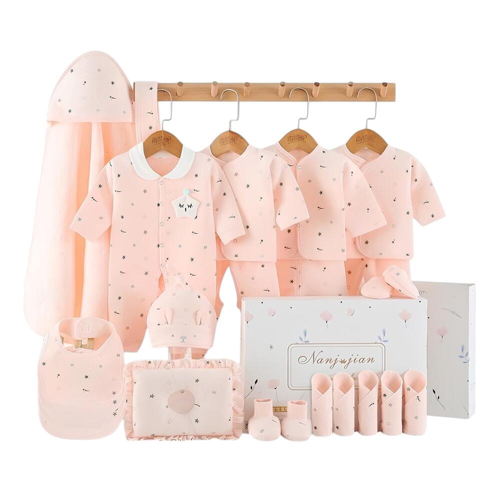 SET AJUAR ALGODON UNISEX LUBABYCAS ROSADO BEBE ROPA 24 PIEZAS - 1