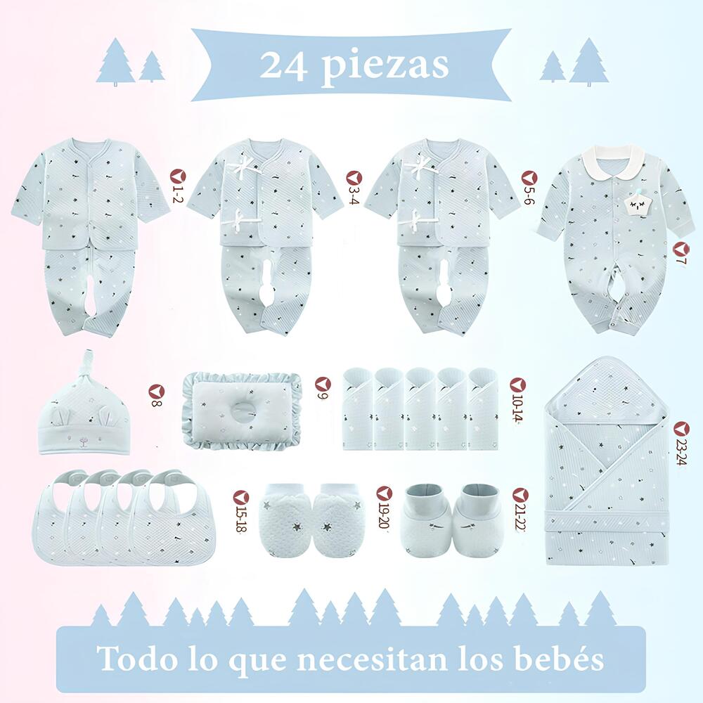 SET AJUAR ALGODON UNISEX LUBABYCAS ROSADO BEBE ROPA 24 PIEZAS - 3