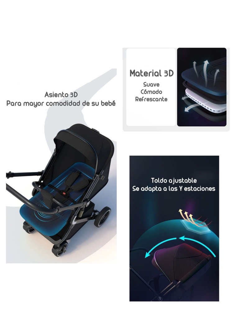 COCHE PASEO LUBABYCAS REVERSIBLE PREMIUM GRIS - 3