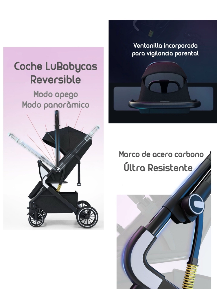 COCHE PASEO LUBABYCAS REVERSIBLE PREMIUM GRIS - 4