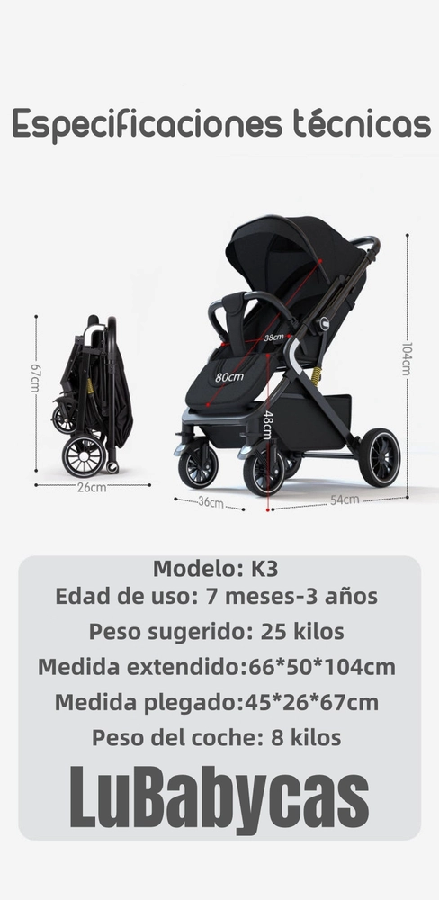 COCHE PASEO LUBABYCAS REVERSIBLE PREMIUM GRIS - 8