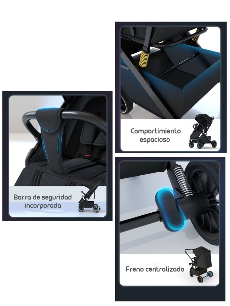 COCHE PASEO LUBABYCAS REVERSIBLE MULTIPOSICIONES NEGRO - 7