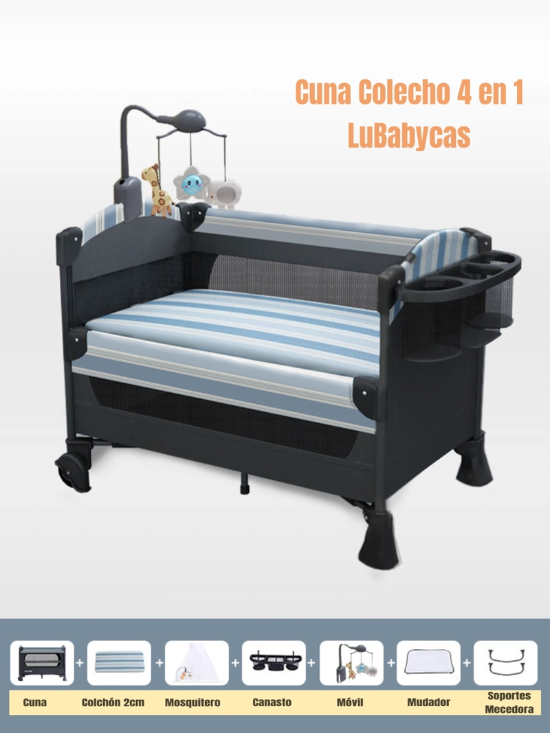 CUNA COLECHO LUBABYCAS VRICALE ACERO INOXIDABLE AZUL CORRAL MECEDORA 4 EN 1 - 2