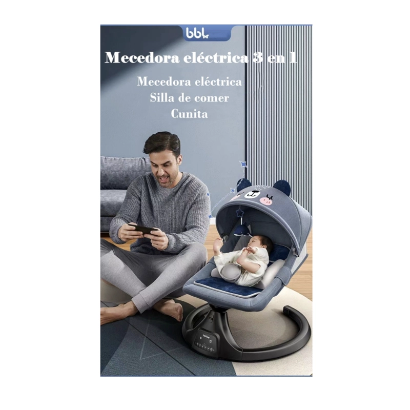 MECEDORA LUBABYCAS ELÉCTRICA RECLINABLE BLUETOOTH UNIVERSO AZUL - 2