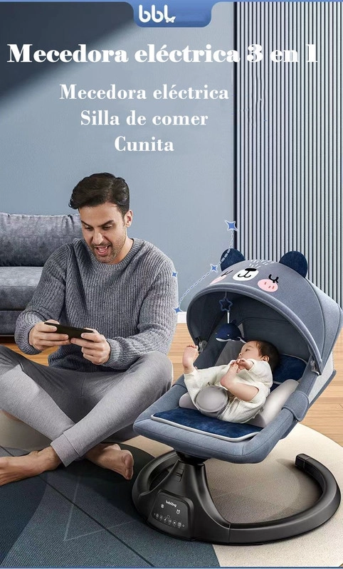 MECEDORA LUBABYCAS ELÉCTRICA RECLINABLE BLUETOOTH OSITO AZUL - 2