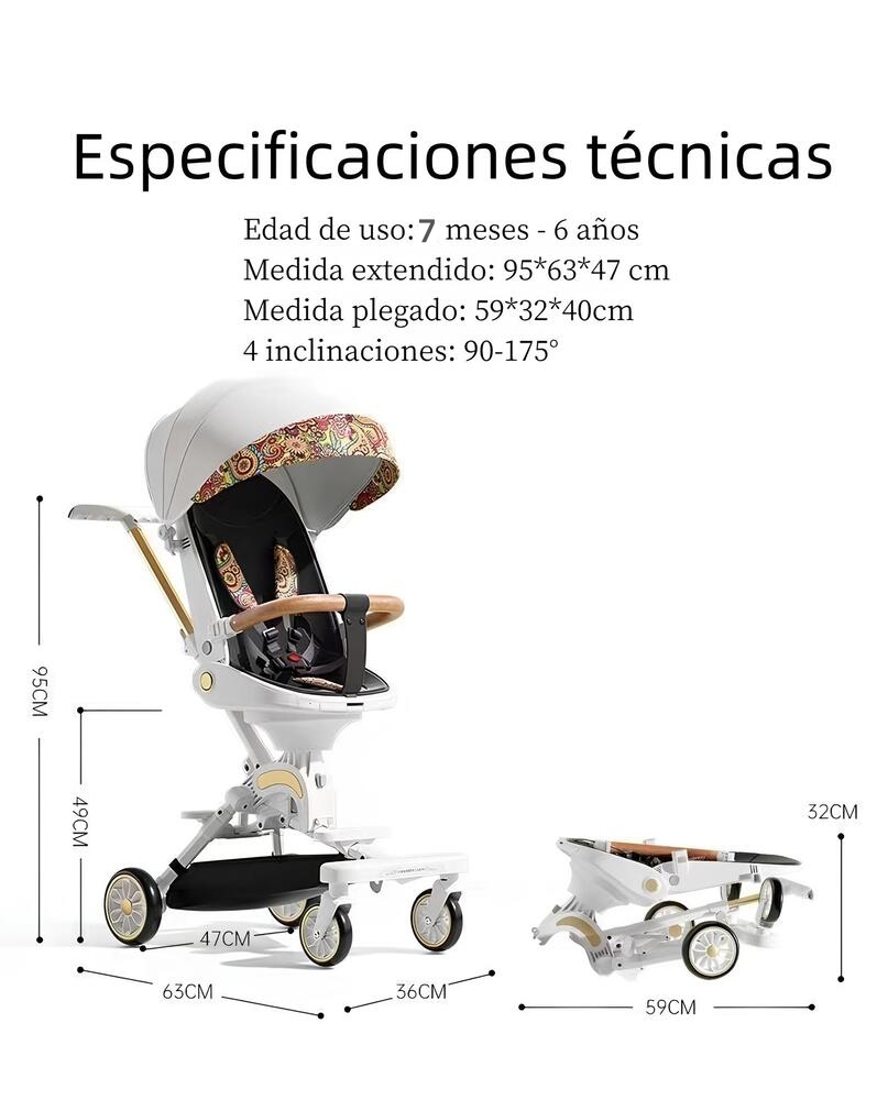COCHE PASEO LUBABYCAS 360° 3 EN 1 RECLINABLE BLANCO - 3