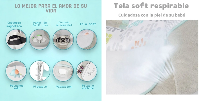 COLUMPIO INGENUITY MECEDORA ELÉCTRICO VIBRACIÓN LUBABYCAS GRIS - 7