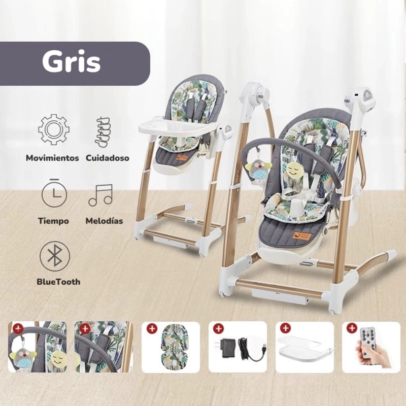 SILLA DE COMER Y COLUMPIO MECEDOR LUJOSO LUBABYCAS GRIS - 2