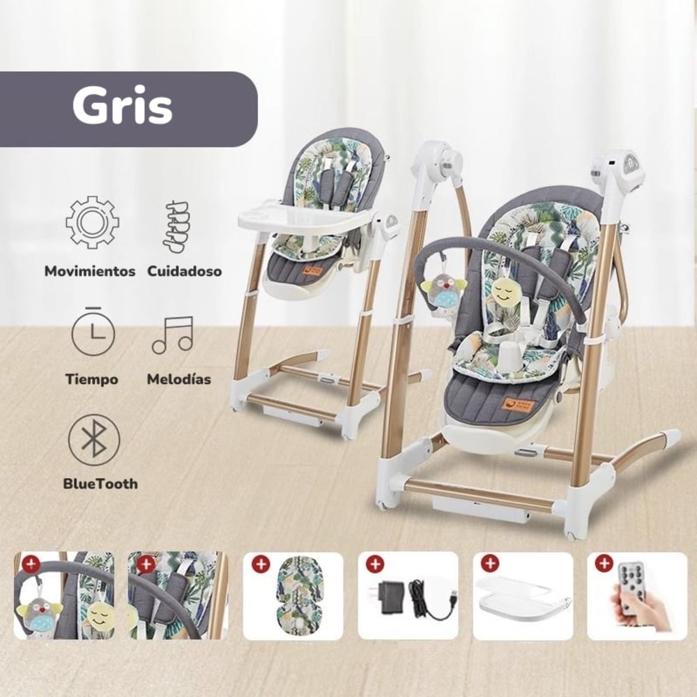 SILLA DE COMER Y COLUMPIO MECEDOR LUJOSO LUBABYCAS GRIS - 2