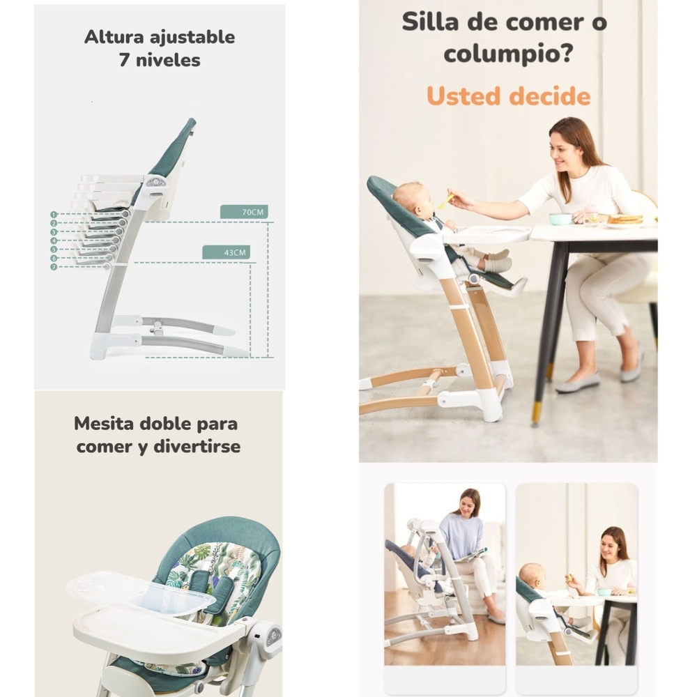 SILLA DE COMER Y COLUMPIO MECEDOR LUJOSO LUBABYCAS GRIS - 5