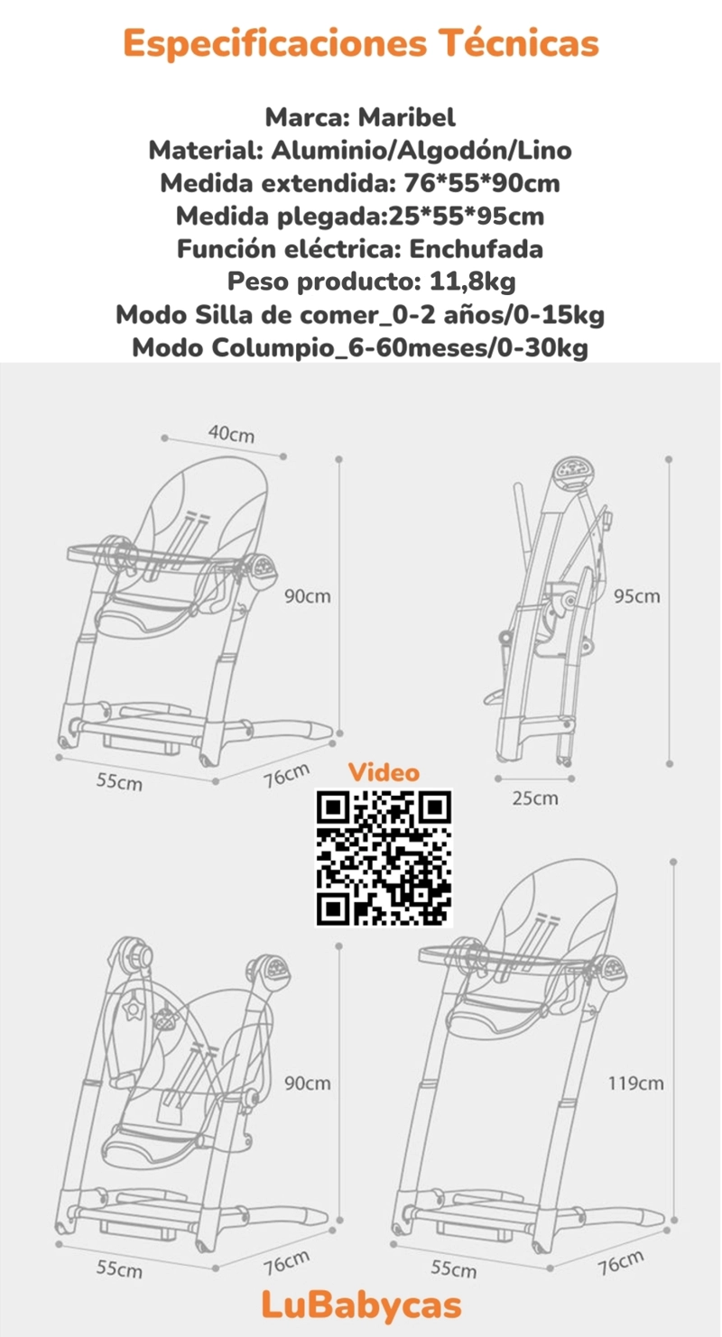 SILLA DE COMER Y COLUMPIO MECEDOR LUJOSO LUBABYCAS GRIS - 8