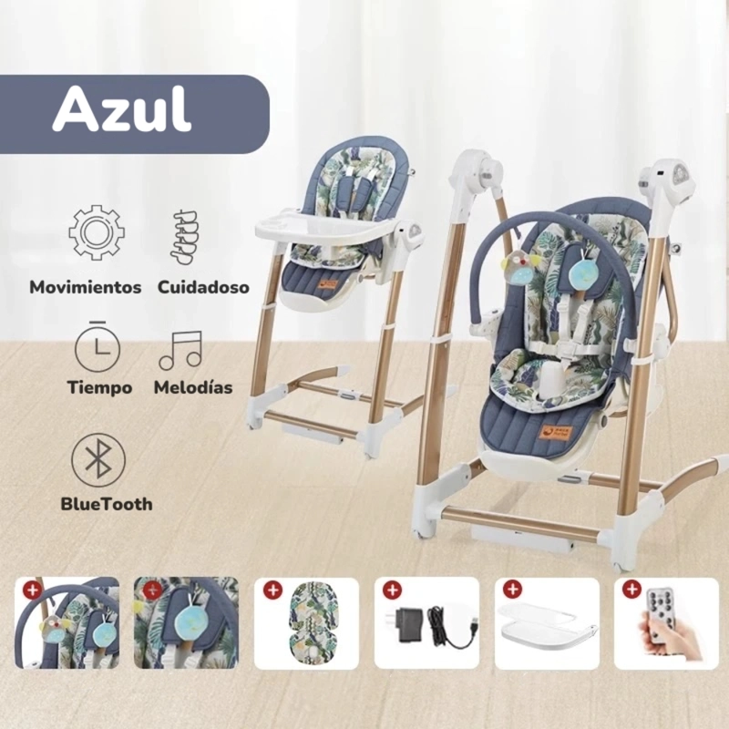 SILLA COMER LUBABYCAS Y COLUMPIO MECEDOR LUJOSO AZUL - 2