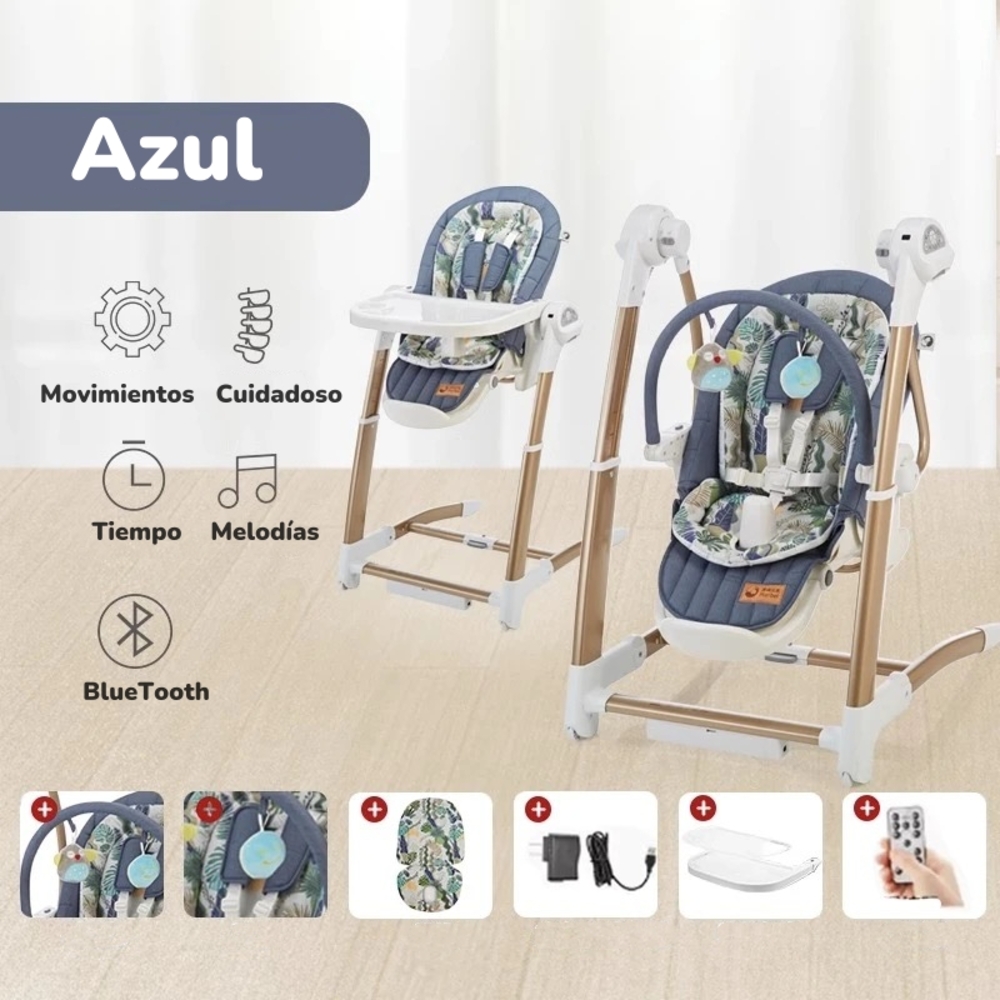 SILLA COMER LUBABYCAS Y COLUMPIO MECEDOR LUJOSO AZUL - 2