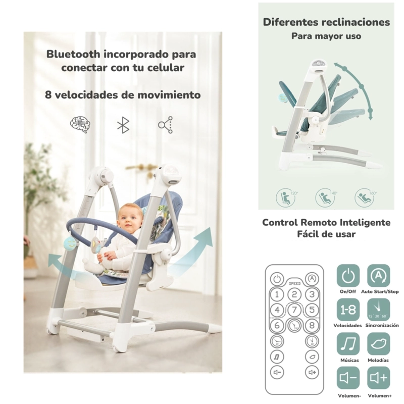 SILLA COMER LUBABYCAS Y COLUMPIO MECEDOR LUJOSO AZUL - 4