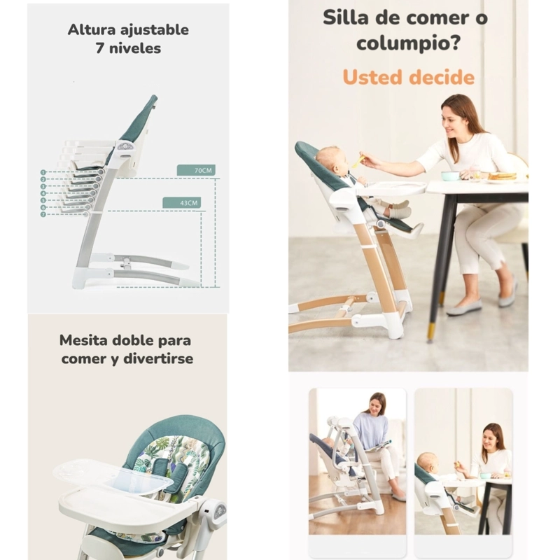 SILLA COMER LUBABYCAS Y COLUMPIO MECEDOR LUJOSO AZUL - 5