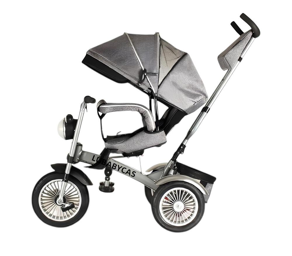TRICICLO LUBABYCAS MULTIFUNCIONAL 360° CON LUCES GRIS - 1