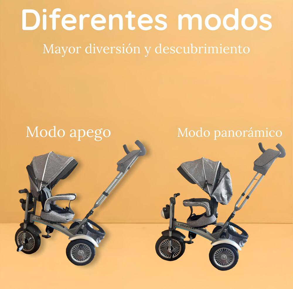 TRICICLO LUBABYCAS MULTIFUNCIONAL 360° CON LUCES GRIS - 2