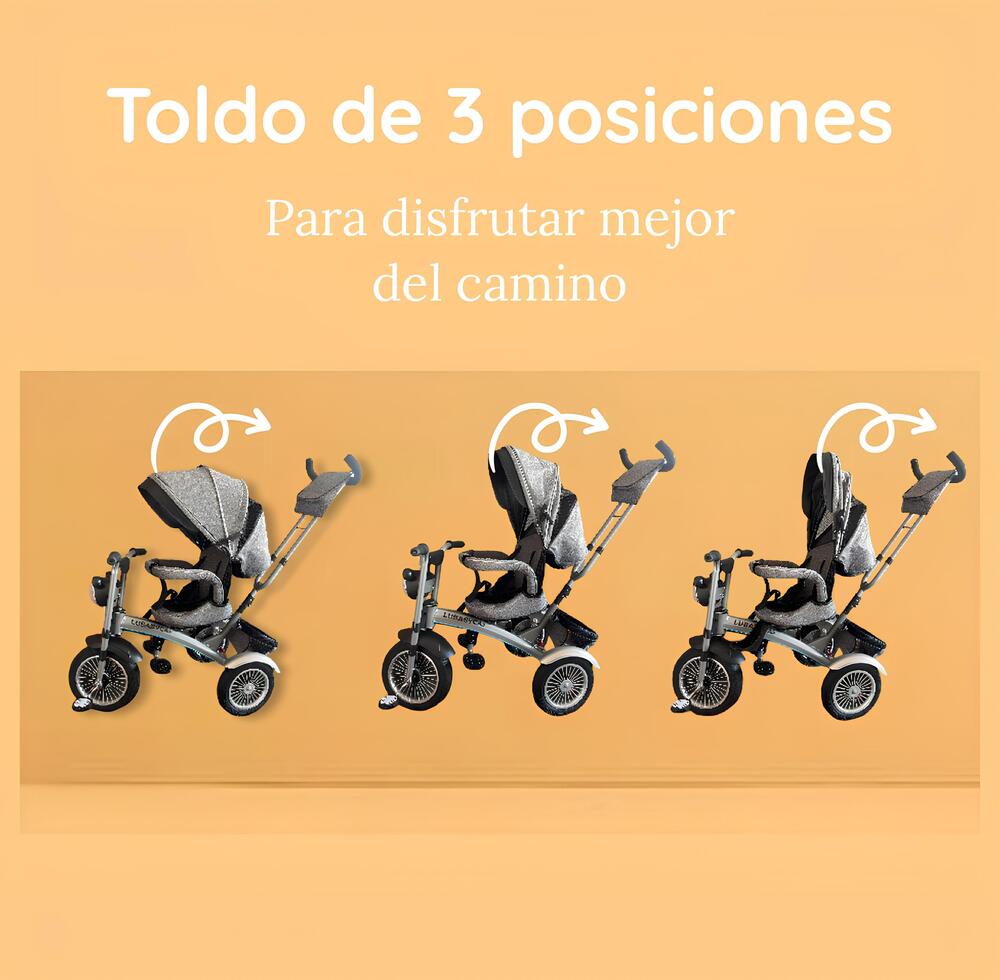 TRICICLO LUBABYCAS MULTIFUNCIONAL 360° CON LUCES GRIS - 3