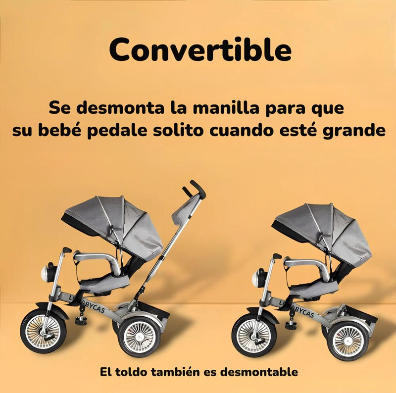 TRICICLO LUBABYCAS MULTIFUNCIONAL 360° CON LUCES GRIS - 4