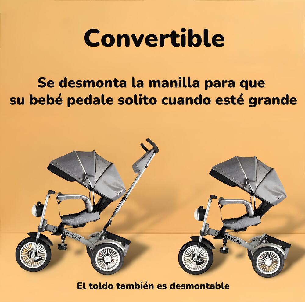 TRICICLO LUBABYCAS MULTIFUNCIONAL 360° CON LUCES GRIS - 4