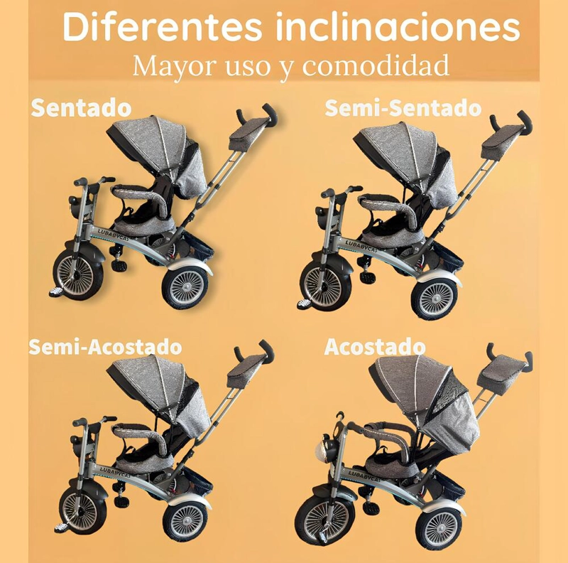 TRICICLO LUBABYCAS MULTIFUNCIONAL 360° CON LUCES GRIS - 6