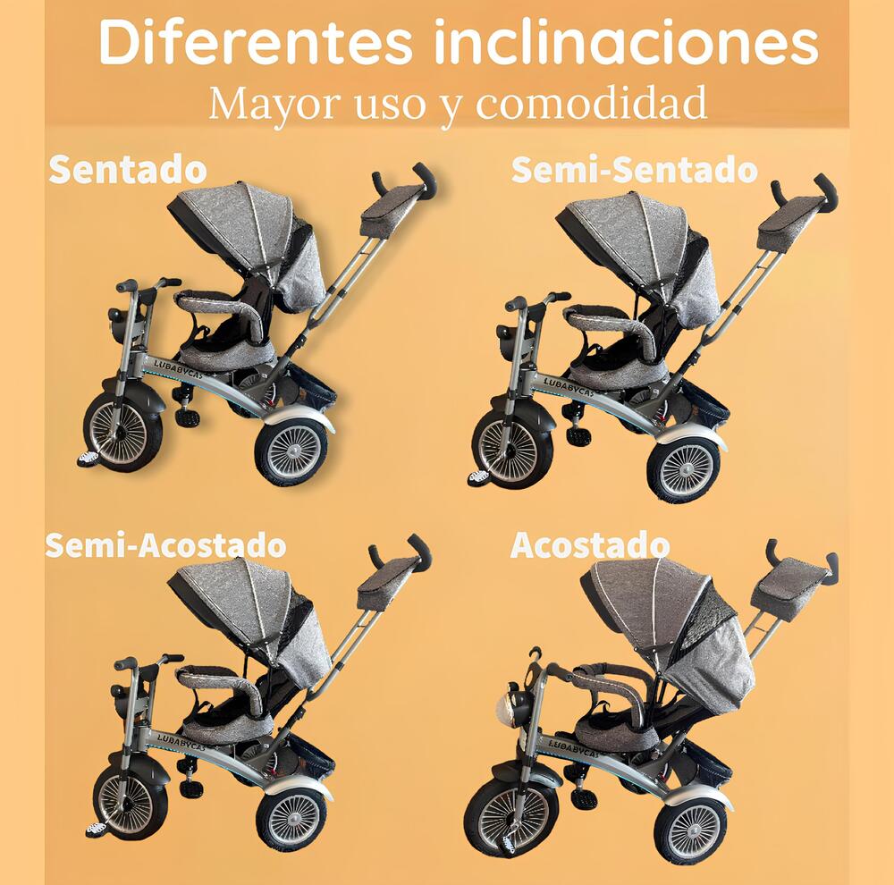 TRICICLO LUBABYCAS MULTIFUNCIONAL 360° CON LUCES GRIS - 6