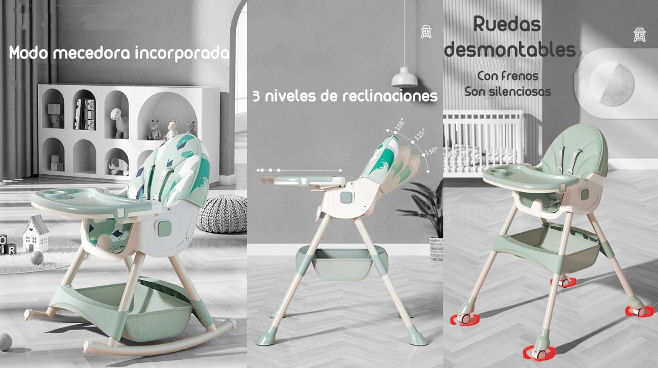 SILLA COMER LUBABYCAS MECEDORA 2 EN 1 CON RUEDAS VERDE - 2