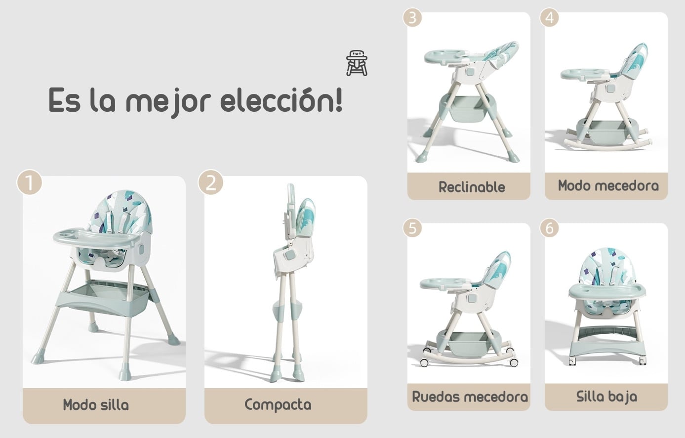 SILLA COMER LUBABYCAS MECEDORA 2 EN 1 CON RUEDAS VERDE - 3