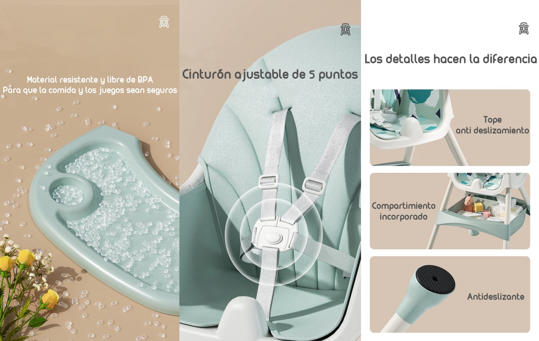 SILLA COMER LUBABYCAS MECEDORA 2 EN 1 CON RUEDAS VERDE - 6