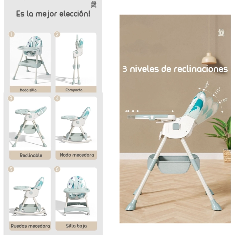 SILLA COMER LUBABYCAS MECEDORA 2 EN 1 CON RUEDAS ROSADO - 3