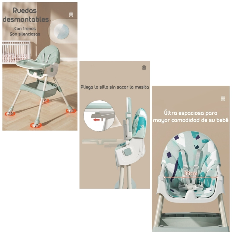 SILLA COMER LUBABYCAS MECEDORA 2 EN 1 CON RUEDAS ROSADO - 4