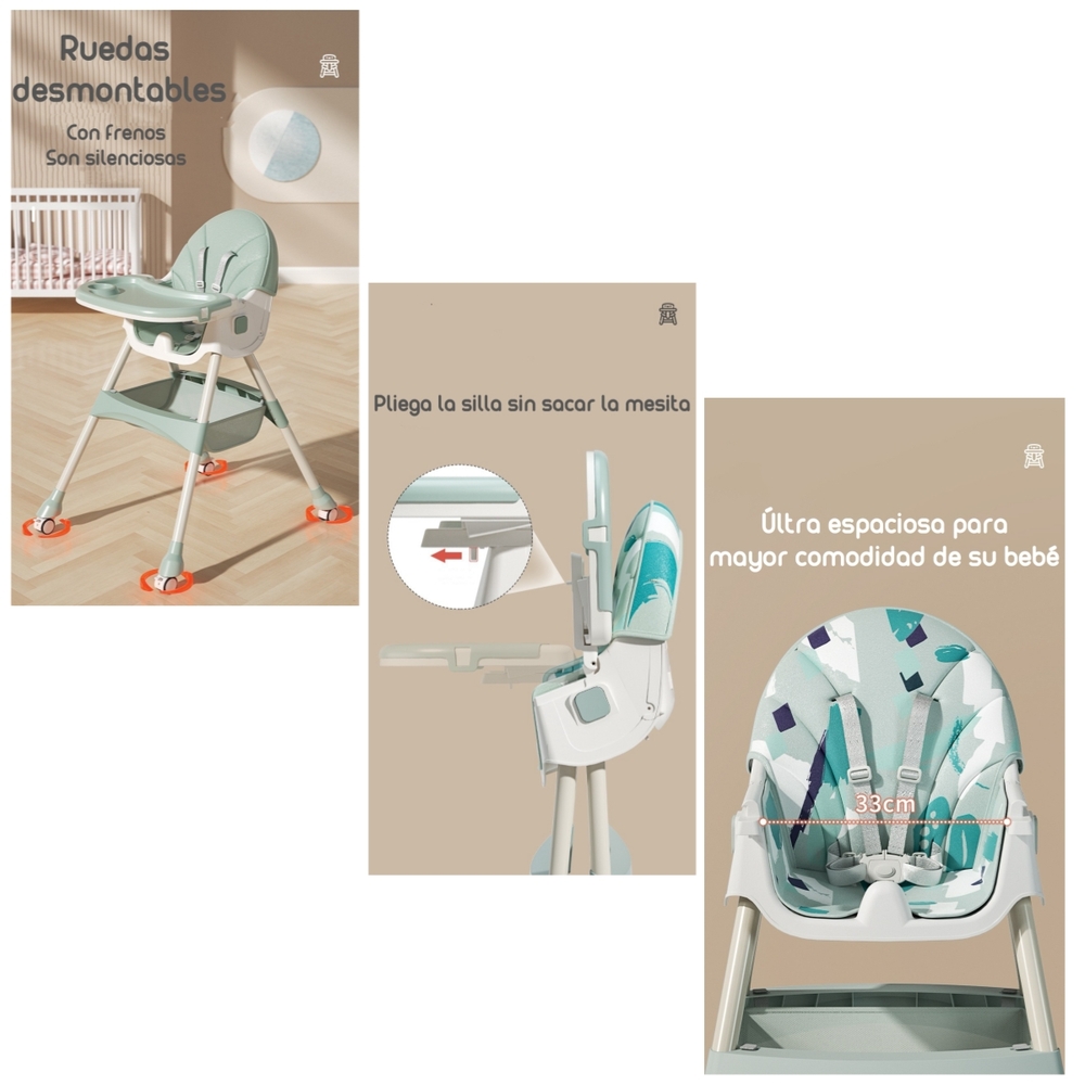 SILLA COMER LUBABYCAS MECEDORA 2 EN 1 CON RUEDAS ROSADO - 4