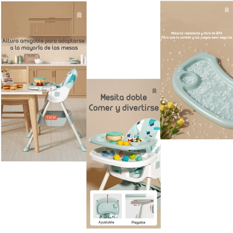SILLA COMER LUBABYCAS MECEDORA 2 EN 1 CON RUEDAS ROSADO - 6