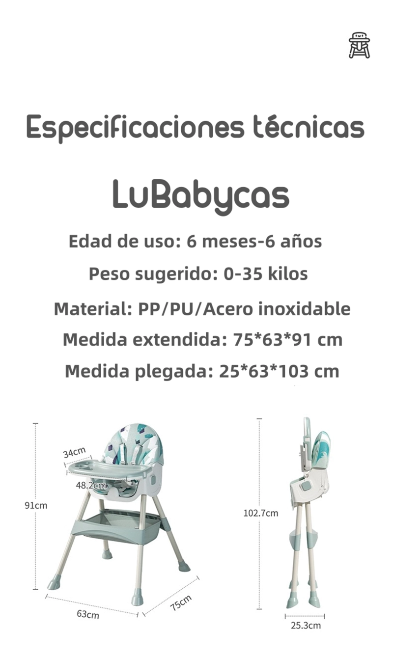 SILLA COMER LUBABYCAS MECEDORA 2 EN 1 CON RUEDAS ROSADO - 7