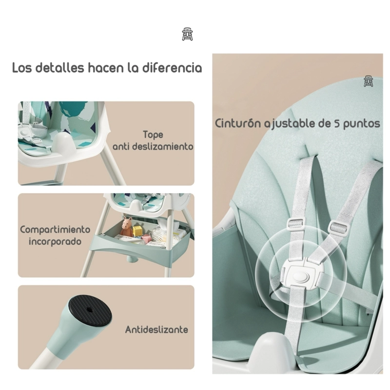 SILLA COMER LUBABYCAS MECEDORA 2 EN 1 CON RUEDAS ROSADO - 8