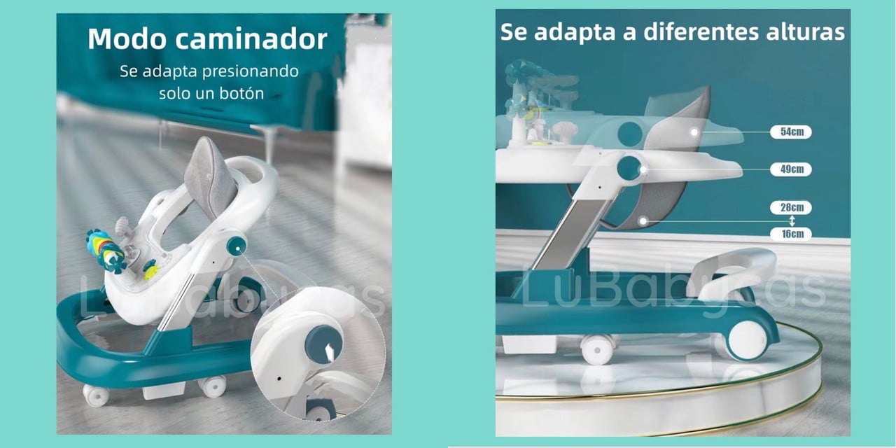 ANDADOR CAMINADOR LUBABYCAS MULTIFUNCIONAL 4 EN 1 GRIS - 3